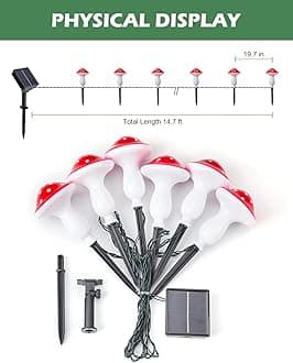Solar Mushroom Lights for Outside Decor, Solar String Lights Outdoor Waterproof for Garden with 8 Lighting Modes, Solar Pathway Lights for Patio Yard Decorative, Set of 6, Red