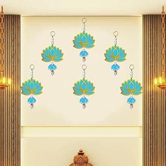 GIFT JAIPUR Lotus Blue Jhumka Wall Decor Hanging Set of 6 - Diwali Showpiece Gift Home Temple Pooja Festival Wedding Marriage Stage Decoration