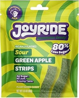 Joyride Sweets Sour Green Apple Candy Strips, 3.5oz, Sour Gummy Candy, Gummy Strips, 80% Less Sugar, Plant Based Candy