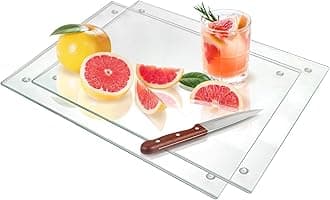 Seelenruhe Tempered Glass Cutting Boards for Kitchen Counter, 12x16 Clear Cutting Boards for Countertop, Non-Slip, Heat-Resistant, Machine Washable, Easy to Clean, Kitchen Decoration, 2PCS