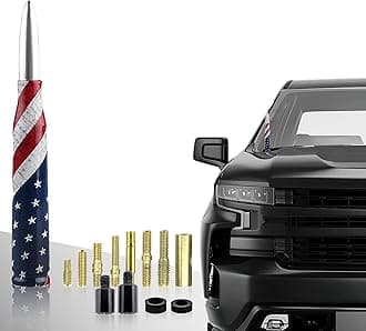 Car Truck Bullet Antenna for GM Chevy Silverado 1500 2500 3500 HD Avalanche GMC Sierra 1500 2500 3500 Denali Heavy Duty Pickup Trucks Accessories (American Flag Silver)