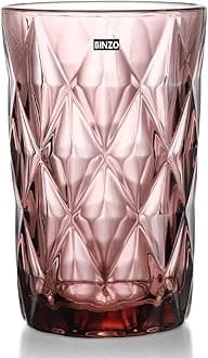 BINZOColor Water Glasses, Set of 6, 400 ml, Textured Purple Highball Colored Glassware, Drinking Tumbler Glass For Juice, Drinks, Home, Kitchen, Beverage, Gift (Purple, Long, 400 ml, Set of 6)