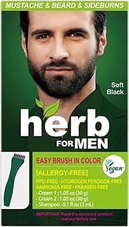 Herb For Men Mustache & Beard Dye (Soft Black, 1 Pack), PPD-Free Ammonia-Free, Vegan with Natural Ingredients, Gentle for Sensitive Skin, No Skin Irritation