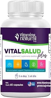 VITAMINS NATURAL CORP-Vital Salud Plus-Organic Immune System Support Supplement with Nopal Cactus, L-Carnitine Base-Supports Bone Health, Reduces Varicose Veins, Improve Skin Appearance (60 Capsules)