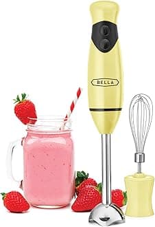 2-Speed Hand Immersion Blender with Whisk Attachment, 250 Watt, Yellow, Immersion Blender with Dishwasher Safe Whisk & Blending Attachments for Food Prep (17577)