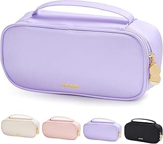 Sooez PU Pencil Case, High Capacity Pencil Bag, Aesthetic Pen Pouch with zipper, 3 Compartment Pen Bag Wide Opening, Portable Stationery Storage and Organizer, School Supplies for Teen, Purple