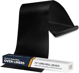 Oven Liners for Bottom of Oven - Large Heavy Duty Mats, 17” x 75” Non-Stick Reusable Liner for Electric, Gas, Toasters, Grills - BPA & PFOA Free Kitchen Accessory to Keep It Clean (Black)