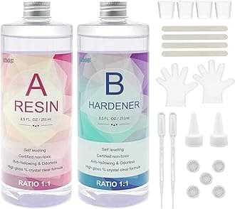 Epoxy Resin, Demorex Resin Kit Crystal Clear-Not Yellowing and No Bubble Self Leveling Easy Mix 1:1 Casting & Coating for DIY Jewelry Making, Art Crafts, Wood & Resin Molds (17oz)