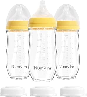 Sponsored Ad - Natural Glass Baby Bottles Gentle & Extra Slow Flow, Newborn Breastfeeding Bottle with Anti Colic Nipple for 0 Months Babies, 3 Packs (Yellow (8 Ounce), 1 Count (Pack of 3))
