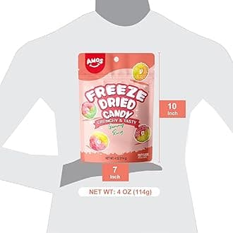Amos Freeze Dried Gummy Rings, Premium Crunchy Fruit-Flavored Candy, Fat-Free & Gluten-Free, Resealable 8oz Bag Crunch Snack Treats