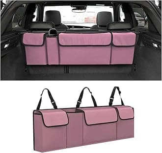 Car Trunk Organizer, Backseat Hanging Large Storage with Adjustable Straps, Waterproof Collapsible Cargo Bag with 4 Pockets, Sturdy Space Saver Frees Trunk Floor for SUV, Truck, MPV