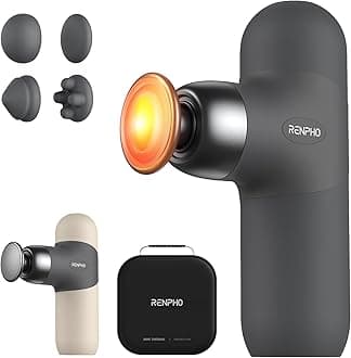 RENPHO Mini Thermal Massage Gun with Heat, Portable Deep Tissue Percussion Massager with 4 Heads for Neck & Back Comfort, Ultra-Quiet Operation for Home, Office & Travel, Includes Compact Carry Case