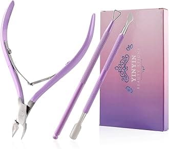 Cuticle Trimmer with Cuticle Pusher and Cutter-YINYIN Cuticle Nipper Professional Stainless Steel Cuticle Clippers Durable Pedicure Manicure Tools for Fingernails and Toenails(Purple)