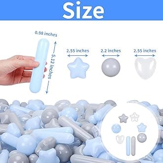 STARBOLO Ball Pit Balls for Toddlers - 150 Ball Pit Balls Crush Proof Plastic Toy Balls for Toddlers Ball Pits, Ball Pit Play Tent, Baby Pool Water Toys(Light Blue, Gray, Clear)