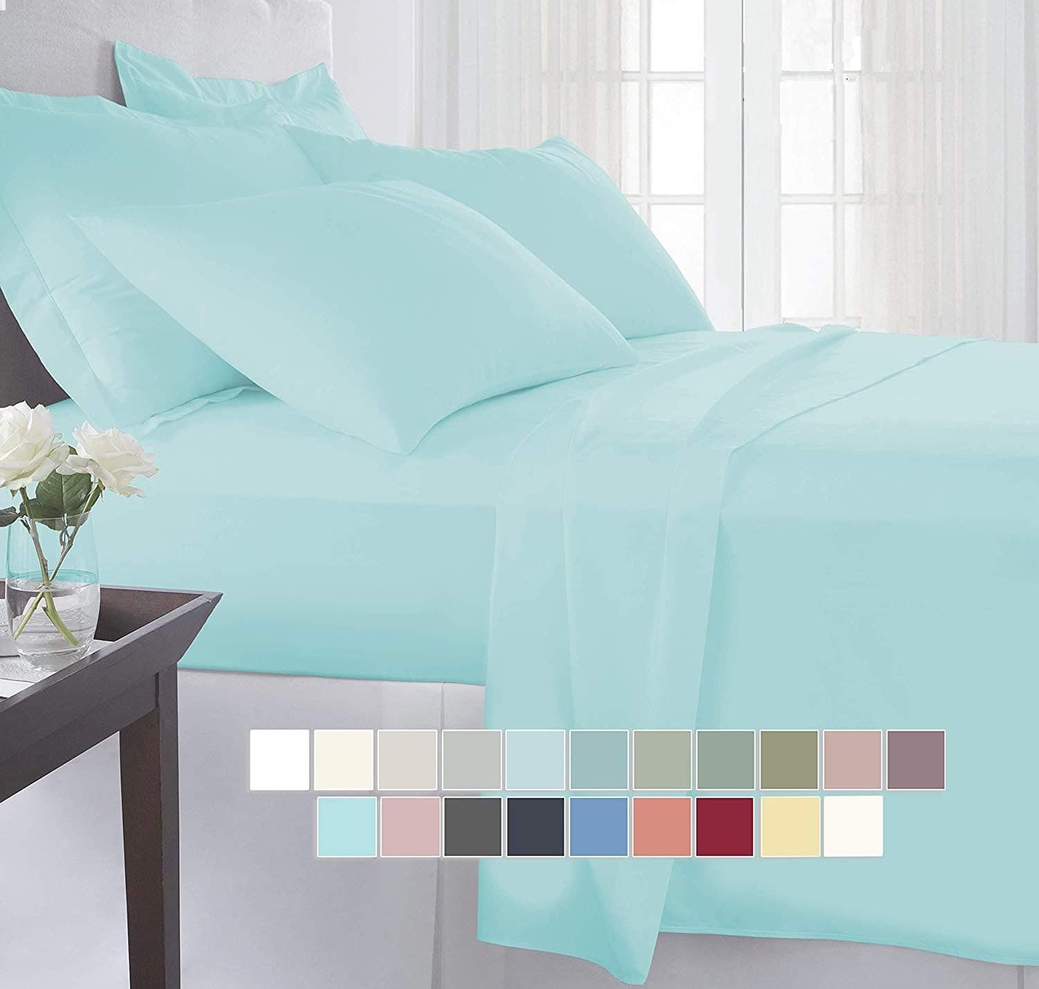 JBG HOME STORE Solid 144 TC Double Bedsheet | Super Soft Microfiber Plain Bed Sheet for Double Bed | Premium Bedsheet with 2 Pillow Covers - 90 x 95 Inches, Aqua Blue