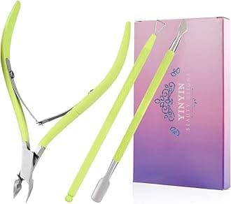 YINYIN Professional Cuticle Trimmer with Pusher and Cutter - Stainless Steel Cuticle Clippers for Fingernails and Toenails (Green)