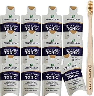Tonic Traveler Mouthwash Minis (12 Pack) + Bamboo Toothbrush – Natural Alcohol-Free Mouthwash for Gum Health & Bad Breath – Dental Herb Company