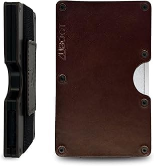 Leather RFID Wallet for Men – Slim Front Pocket Card Holder with Cash Strap – Soft Brown Leather, RFID-Blocking, Holds 16 Cards and Folded Bills (Brown Leather, Cash Strap)