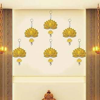 GIFT JAIPUR Lotus Yellow Jhumka Wall Decor Hanging Set of 6 - Diwali Showpiece Gift Home Temple Pooja Festival Wedding Marriage Stage Decoration