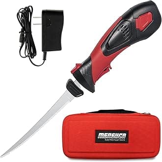 Cordless Electric Fillet Knife, with 8in Fully Serrated S.S. Coated Non-Stick Reciprocating Blades & Cooling Hole Non-Slip Grip Handle & Practical handbag, Rechargeable Electric Knife for