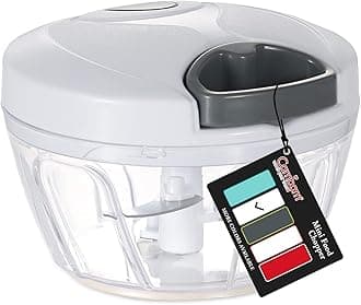 Cambom Food Chopper Manual Food Processor Hand Pull Mincer Blender Mixer for Vegetable Fruits Nuts Onions Durable BPA Free Food Safe Material (2 Cup-White & Gray)