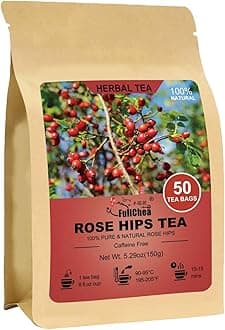 FullChea - Rose Hips Tea Bags, 50 Teabags Rosehip Tea, 3g/bag - Premium Rose Hips - Non-GMO - Caffeine-free - Support Digestion & Boost Immunity