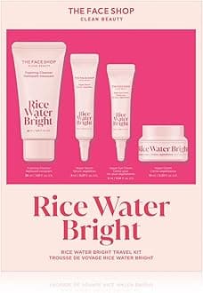 The Face Shop Rice Water Bright Travel Kit, Korean Skin Care Set with Ceramide, Gift Set - Gentle Face Wash & Vegan Skin Care (Serum, Cream, Eye Cream), Hydrating for Dry Skin, Daily Face Moisturizer
