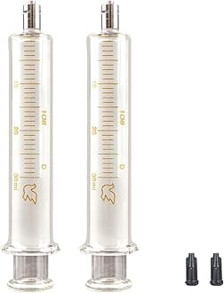 2Pack 30ml/cc Glass Syringe With Metal Head and Caps for Liquid,Small Syringe for Oil or Glue Applicator,No Needle
