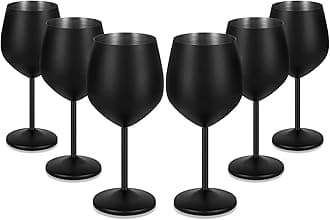 Lifecapido Stainless Steel Wine Glasses Set of 6, 18oz Stainless Steel Metal Wine Glasses, Black Wine Glasses with Cup Brush for Party Office Wedding Anniversary, Great for Red White Wine (Black)