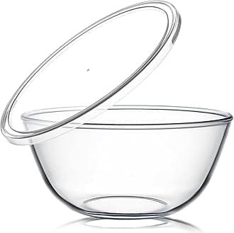 NUTRIUPS 4.7 Quart Large Glass Mixing Bowl with Lid, Deep Big Glass Bowl Large Glas Salad Bowl