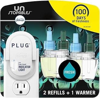 Air Freshener Plug In, Wall Diffuser, Plug in Air Fresheners for home, Unstopables Fresh Scent, Odor Fighter for Strong Odors, 1 Warmer + 2 Oil Refills