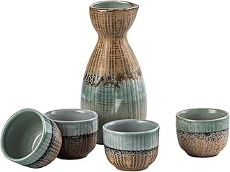UNICASA Sake Set, Traditional Japanese Sake Cup Set of 5, Ceramic Cups Crafts Wine Glasses Gifts（One Sake Pot 210ml and 50ml Sake Cup）