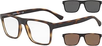 Mens EA4115 Rectangular Eyewear Frames With Two Interchangeable Sun Clip-ons