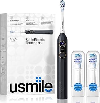 usmile Y10 Sonic Electric Toothbrush - Feedback Display, 4 Brushing Modes, Soft Rubber Brush Head, IPX8 Waterproof, 6 Months Battery Life, Smart Mode, Blind Zone Detection and Pressure Sensor (Black)