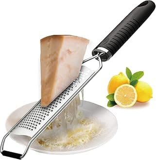 Parmesan Cheese Grater, Zester Grater Ideal for Grating Fine Parmesan Cheese, Lemon, Gingers, Garlic. Hand Grater Sharp Wide Stainless Steel, Dishwasher Safe, TPR Soft Handle