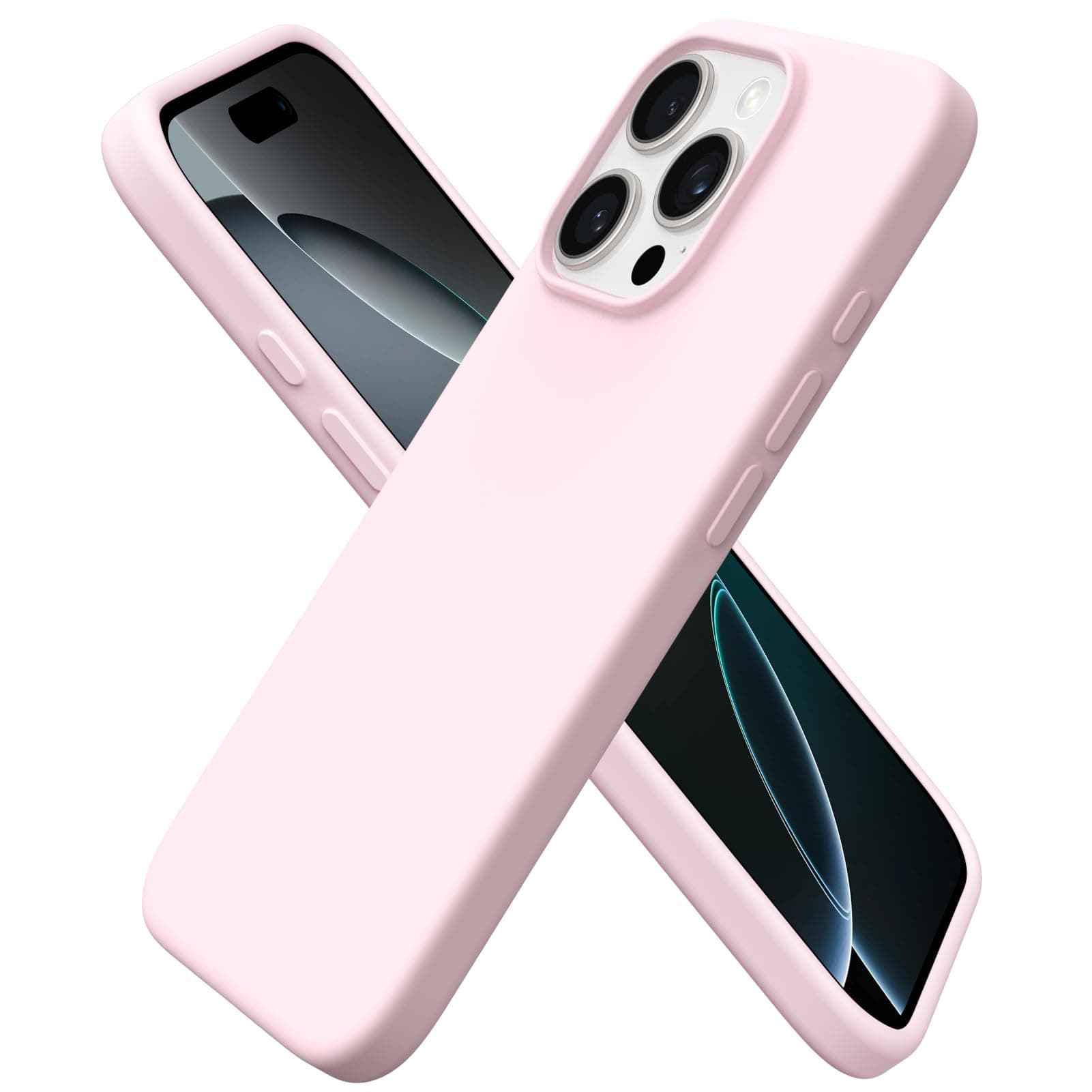 Compatible with iPhone 16 Pro Case 6.3", Slim Liquid Silicone 3 Layers Soft Gel Rubber Shockproof Protective Cover with Anti-Scratch Microfiber Lining-Chalk Pink