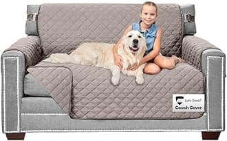 Couch Loveseat Covers for Dogs, Reversible Furniture Protector with Strap, Stain and Tear Resistant Cushion Cover, 54 inch Seat, Machine Washable Slipcover Pets, Cats, Light Taupe