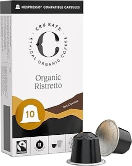 Ristretto USDA Organic Espresso Coffee Capsules (10 Pods) Fairtrade Coffee Pods Compatible with Nespresso Original Line and Pixie Machines