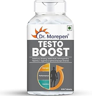 DR. MOREPEN Testo Boost For Men Enriched With Gokshura, Shilajit, Safed Musli, Ashwagandha, L-Arginine, & Ophiocodyceps Sinensis - 60 Veg Tablets - Pack of 2