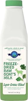 Shepherd Boy Farms Freeze Dried Raw Goats Milk with Probiotics for Dogs & Cats (Super Greens), Organic USA Veggies & Fruits, High Protein, Digestible Goat Milk Powder, Food Toppers - Makes 32 FL OZ