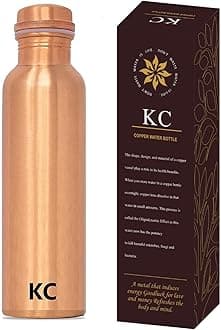 KC Pure Copper Designer Water Bottle with Leak Proof Protection, Ayurveda and Yoga Health Benefits. (1000ml, Pack of 1 Unit) With Lacqure Coating