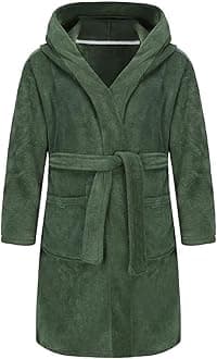 Boys Girls Bathrobe Soft Towel Hooded Robe Terry cloth Turkish Cotton Bathrobe, Green