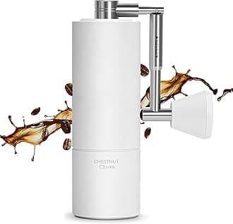 Manual Coffee Grinder Chestnut C3s PRO, All-Metal Coffee Grinder, Folding Handle, Stainless Steel S2C Conical Burr, Adjustable Grind Setting -White