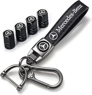 Tyre Valve Caps Caps and Metal Keychain Combo Compatiable Fit Mercedes Benz CESM CLK GLK GL AB AMG Series, Stem Cover Dust Caps for Car Tyres, Car Accessories