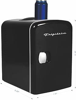 FrigidaireMini Portable Compact Fridge Cooler,4 Liter Capacity Chills Six 12 oz Cans,100% Freon-Free & Eco Friendly,Includes Plugs for Home Outlet 12V Car Charger – Black,EFMIS149_AMZ-BLACK,Standard