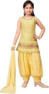 Aarika Girls Ethnic Wear Navy Blue Colour Sequin Embroidery/Lace Work Georgette Kurti Patiala Set With Dupatta