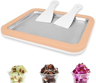 Instant Ice Cream Maker, Rolled Ice Cream Maker, Instant Gelato Pan/Roll, Homemade DIY, with 2 spatula, Frozen Yoghurt Plate Mini Freezer Kit Machine Peach Fuzz