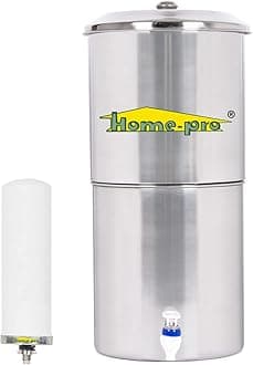 Gravity Water Filter and Purifier | 16 Liters Total Capacity (8L Bottom & 8L Top) Made with Stainless Steel |Includes 1 Creamic Long Candle and Food Grade Plastic Tape