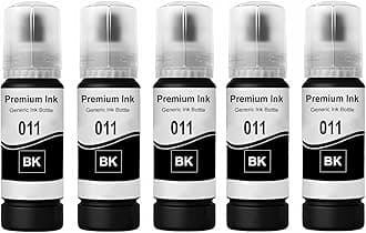 CANOFF 011 & 012 Refill Ink Bottle Compatible with Epson Model L8180 and L8160 Printer (011 Black Ink 5pc.)