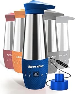 Car Kettle 12V, Portable Car Kettle Water Boiler with Temperature Control, Stainless Steel Inner, Quick Boiling, Auto Shut-Off, Leak Proof and Boil-Dry Protection, 348ml